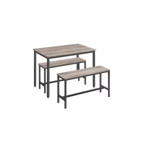 VASAGLE Ipari Étkezőasztal Szett 2 Paddal Szürke-Fekete