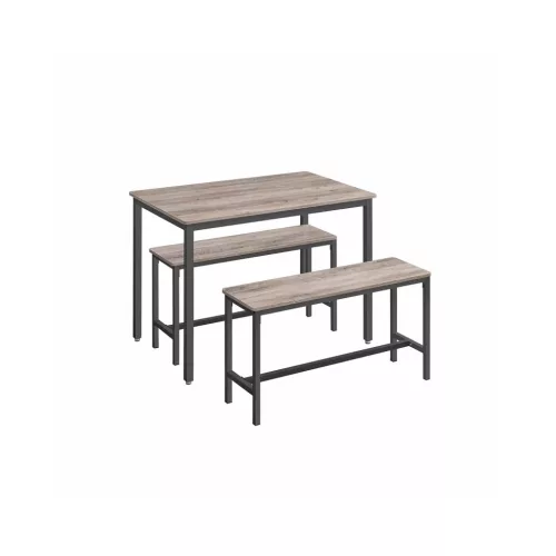 VASAGLE Ipari Étkezőasztal Szett 2 Paddal Szürke-Fekete