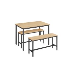   VASAGLE Modern Étkezőasztal Szett Arany Tölgy-Fekete Padokkal