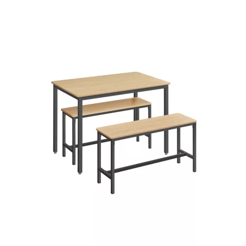 VASAGLE Modern Étkezőasztal Szett Arany Tölgy-Fekete Padokkal