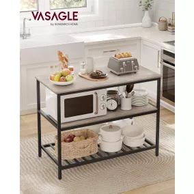   VASAGLE Ipari Konyhai Sziget 120 cm Tárolópolcokkal Greige-Fekete