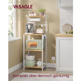   VASAGLE KKS013YA02 Konyhai Polc Beépített Aljzattal, 4 Szintes Állványos Kávébár Mikróhoz, Arany Tölgy-Felhőfehér