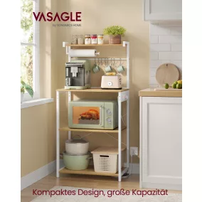   VASAGLE KKS014Y02 konyhai polcrendszer beépített aljzatokkal arany tölgy-fehér 40 x 60 x 140 cm