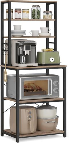 VASAGLE Ipari Stílusú Mikrohullámú Állvány 6 Polccal Szürke-Fekete