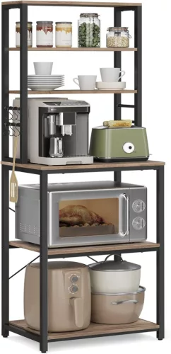 VASAGLE Ipari Stílusú Mikrohullámú Állvány 6 Polccal Szürke-Fekete