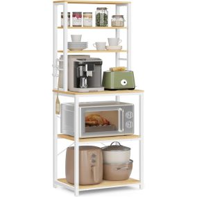   VASAGLE Ipari Konyhai Állvány 6 Polccal és 6 Akasztóval Tölgy-Fehér