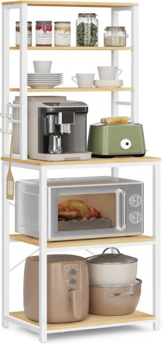 VASAGLE Ipari Konyhai Állvány 6 Polccal és 6 Akasztóval Tölgy-Fehér