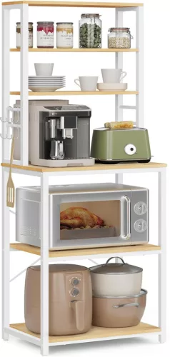 VASAGLE Ipari Konyhai Állvány 6 Polccal és 6 Akasztóval Tölgy-Fehér