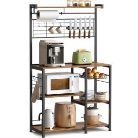   VASAGLE Vintage Konyhai Állvány Mágneses Késtartóval és Kiegészítőkkel Barna-Fekete