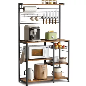   VASAGLE Vintage Konyhai Állvány Mágneses Késtartóval és Kiegészítőkkel Barna-Fekete