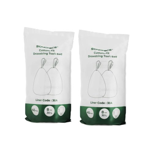 SONGMICS Custom-Fit 30L Húzózsinóros Szemeteszsák Fehér