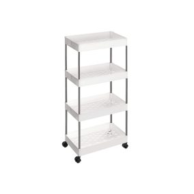   SONGMICS 4-Szintes Gurulós Tárolókocsi Fehér Polipropilén Rendszerező