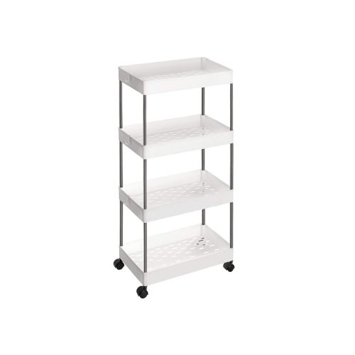 SONGMICS 4-Szintes Gurulós Tárolókocsi Fehér Polipropilén Rendszerező
