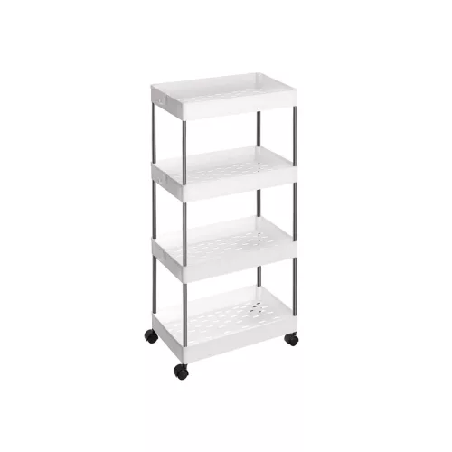 SONGMICS 4-Szintes Gurulós Tárolókocsi Fehér Polipropilén Rendszerező