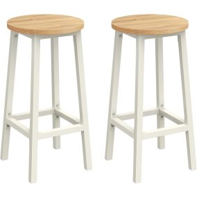   VASAGLE Klasszikus Bárszék Szett Tölgyfa Ülőlappal és Fehér Fém Vázzal