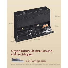   VASAGLE Kompakt Cipősszekrény 4 Billenő Ajtóval Ébenfa Fekete