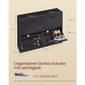   VASAGLE Kompakt Cipősszekrény 4 Billenő Ajtóval Ébenfa Fekete