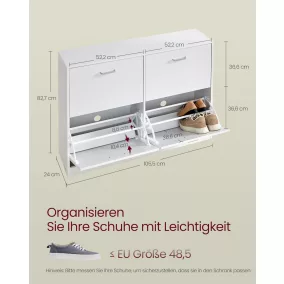   VASAGLE Kompakt Cipősszekrény 4 Billenő Ajtóval Hófehér