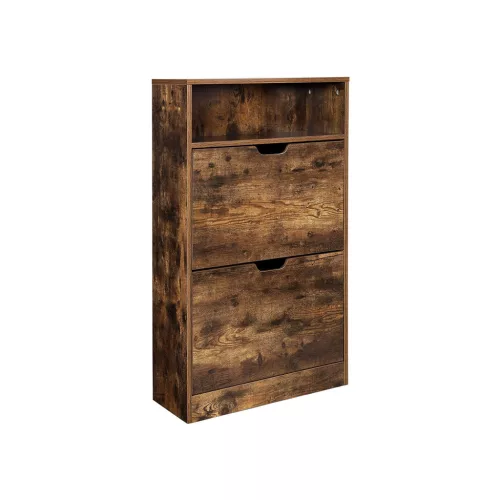 VASAGLE Rusztikus Cipősszekrény Nyitott Polccal Melamin Bevonattal Barna