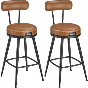   VASAGLE EKHO Forgatható Bárszék Szett, Mid-Century Modern Műbőr Bárszékek Háttámlával, Karamell Barna