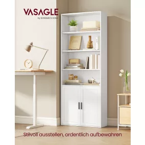 VASAGLE 6-szintes könyvespolc ajtókkal felhőfehér