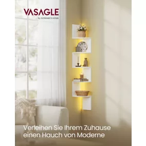   VASAGLE LBC630W01 5 szintes sarok fali polc RGB LED világítással matt fehér