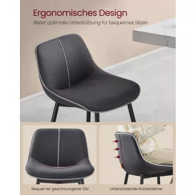   VASAGLE Ergonomikus Bárszék Szett PU Bőr Kárpitozással Fekete