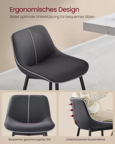 VASAGLE Ergonomikus Bárszék Szett PU Bőr Kárpitozással Fekete