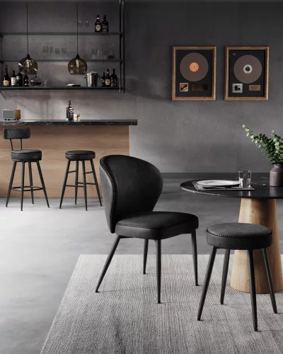 VASAGLE EKHO 360° Forgatható Bárszék Szett Műbőr Háttámlával Fekete