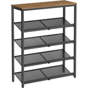   VASAGLE Ipari Stílusú 5-Szintes Cipőtároló Állvány Méztölgy-Fekete