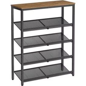   VASAGLE Ipari Stílusú 5-Szintes Cipőtároló Állvány Méztölgy-Fekete