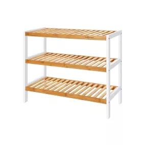   SONGMICS 3 szintes bambusz cipőtartó polc fehér 70 x 26 x 55 cm