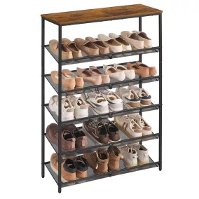   VASAGLE 6 szintes cipőtároló polc állítható ipari stílusú barna-fekete