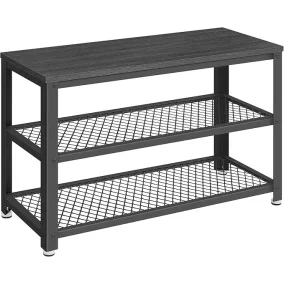   VASAGLE Industrial Cipőspad Fém Hálós Polcokkal Ébenfa Fekete