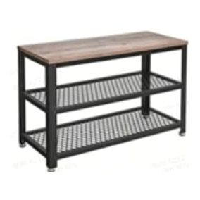   VASAGLE Industrial Cipőtároló Pad 2 Polcos Fém-Fa Greige-Fekete