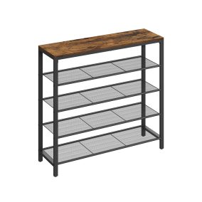   VASAGLE Ipari Stílusú Cipőtároló Állvány 4 Hálós Polccal Rusztikus Barna-Fekete