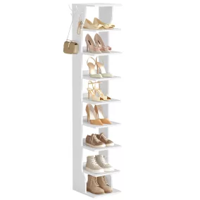   VASAGLE 9 szintes keskeny cipőtartó állvány matt fehér akasztókkal