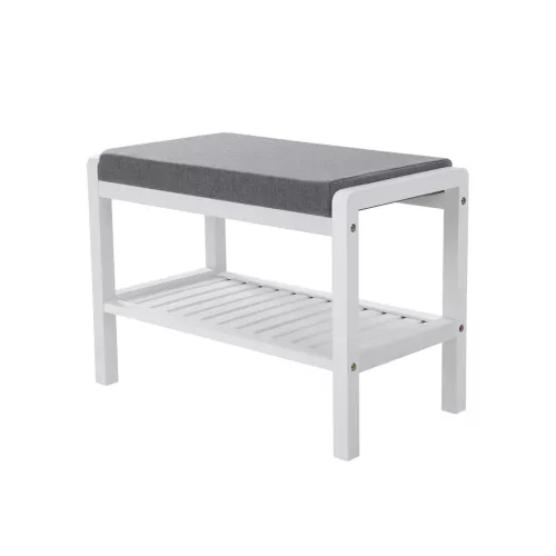 SONGMICS Bambusz Cipőspad Párnázott Üléssel Fehér