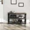 VASAGLE BRYCE Cipőtároló Pad 2 Polccal Ipari Stílus Rusztikus Barna Fekete