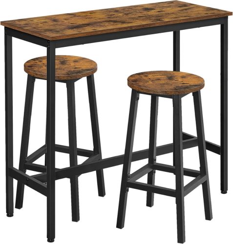 VASAGLE Ipari Bárasztal Szett Vintage Barna-Fekete