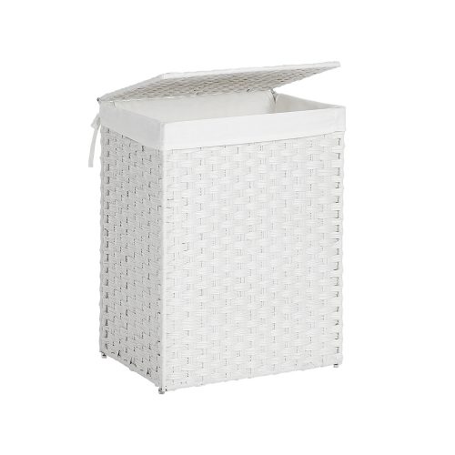 SONGMICS Kézzel Font Műrattan Szennyestartó Kosár Fehér 90L