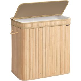   SONGMICS Bambusz Szennyestartó Kosár 150L Természetes Bézs Fedéllel