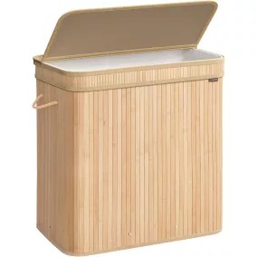   SONGMICS Bambusz Szennyestartó Kosár 150L Természetes Bézs Fedéllel