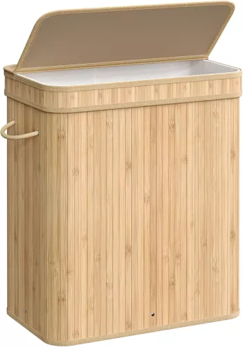 SONGMICS LCB063N01 szennyeskosár fedéllel bambusz természetes bézs 100 liter