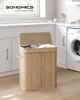 SONGMICS LCB063N01 szennyeskosár fedéllel bambusz természetes bézs 100 liter