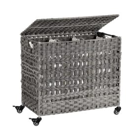   SONGMICS Rattan-Hatású Szennyestartó Kosár Görgőkkel Szürke