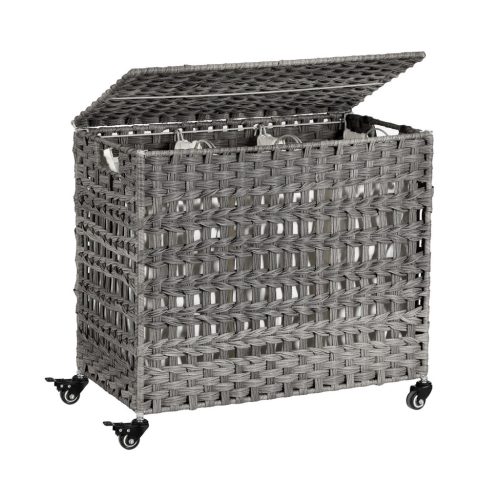 SONGMICS Rattan-Hatású Szennyestartó Kosár Görgőkkel Szürke