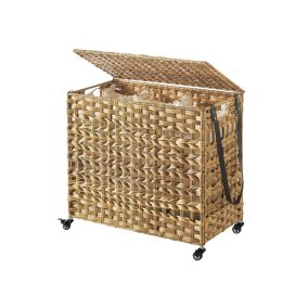   SONGMICS Rattan-Hatású Szennyestartó Kosár Három Rekesszel és Fedéllel Natúr