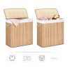SONGMICS Bambusz Szennyestartó 150L Természetes 3 Rekeszes Fedeles Kosár