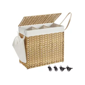   SONGMICS Rattan Hatású Szennyestartó Kosár 3 Rekesszel Természetes